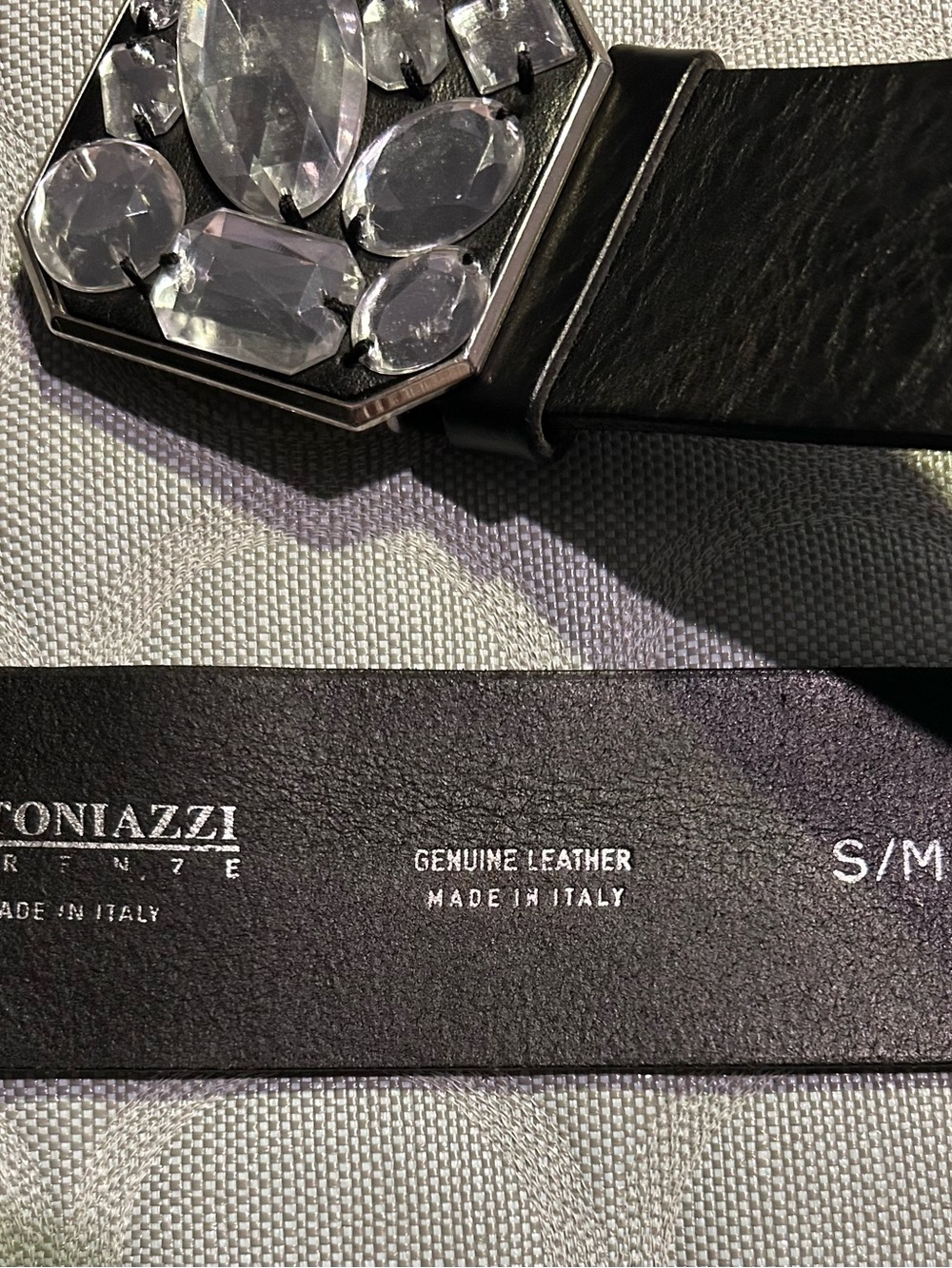 Black Leather Women’s Belt with Crystal Buckle